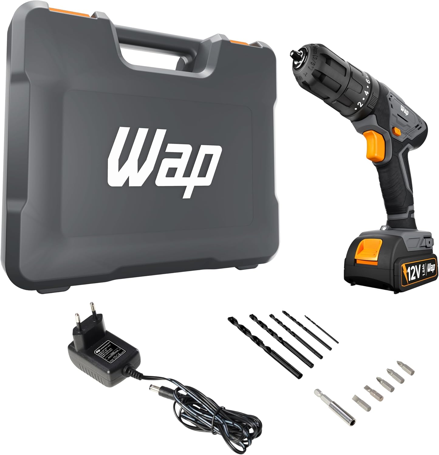 WAP Parafusadeira Furadeira de Impacto à Bateria 3/8" 12V WF 12K4.2 com 18 Níveis de Torque e Kit Acessórios e Maleta